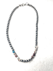Navajo Sterling Silver Spice 6mm Pearl Beaded Necklace 18”