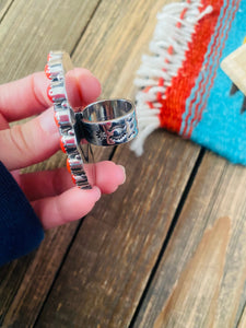 Handmade Sterling Silver, Fordite & Coral Cluster Adjustable Ring