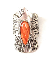 Load image into Gallery viewer, Navajo Sterling Silver &amp; Orange Spiny Thunderbird Ring