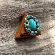 Load image into Gallery viewer, Navajo Turquoise &amp; Sterling Silver Ring Size 9 Signed Robert Shakey