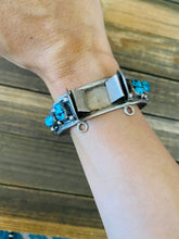 Load image into Gallery viewer, Old Pawn Vintage Navajo Turquoise &amp; Sterling Silver Watch Cuff Signed