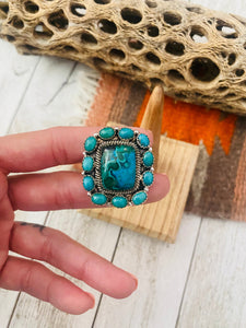 Handmade Sterling Silver, Azurite Malachite & Turquoise Cluster Adjustable Ring