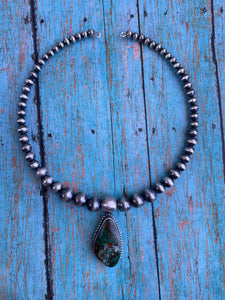 Navajo Turquoise And Sterling Silver Pearl Beaded Choker Necklace