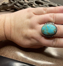 Load image into Gallery viewer, Navajo Turquoise &amp; Sterling Silver Ring Size 9 Signed