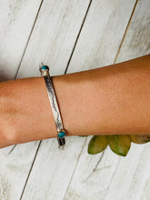 Load image into Gallery viewer, Navajo Hand Stamped Sterling Silver &amp; Turquoise Bangle Bracelet