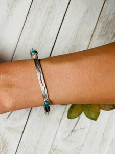 Navajo Hand Stamped Sterling Silver & Turquoise Bangle Bracelet