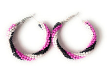 Load image into Gallery viewer, Navajo Handmade Beaded Hoop Earrings- pink, black
