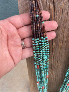 Navajo Turquoise, Spiny And Heishi Ten Strand Beaded Necklace