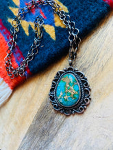 Load image into Gallery viewer, Navajo Sterling Silver &amp; Royston Turquoise Necklace Signed