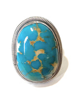Load image into Gallery viewer, Navajo Gold Canyon Turquoise &amp; Sterling Silver Adjustable Ring by Wydell Billie