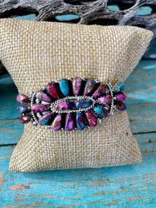 Purple Mojave And Sterling Silver Cluster Adjustable Cuff Bracelet