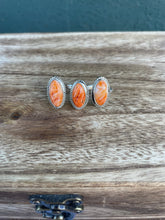 Load image into Gallery viewer, Navajo Sterling Silver And Light Orange Spiny Adjustable Triple Threat Knuckler Ring