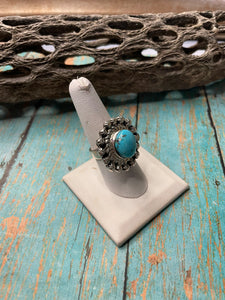 Old Pawn Navajo Sterling Silver & Turquoise Ring Size 7.5