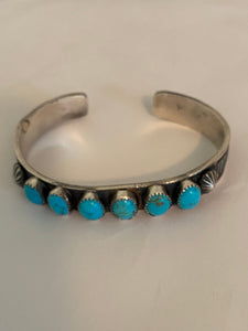 Navajo Sterling Silver & Kingman Turquoise Cuff Stamped And Signed By Kevin Billah