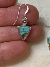 Load image into Gallery viewer, Turquoise 8 &amp; Sterling Silver Petite Triangle Dangle Earrings