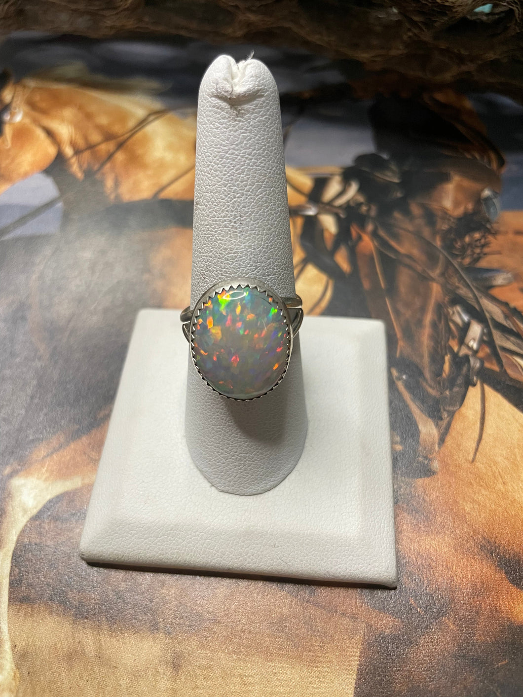 Navajo Made Silver & White Opal Ring