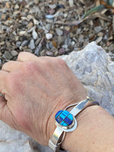 Load image into Gallery viewer, Navajo Lapis, Turquoise, Blue Opal Side Stone Cuff Bracelet