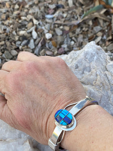 Navajo Lapis, Turquoise, Blue Opal Side Stone Cuff Bracelet
