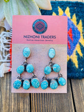 Load image into Gallery viewer, Navajo Turquoise &amp; Sterling Silver Cluster Dangle Earrings