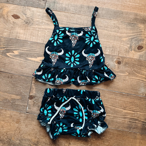 SALE Girls Two Piece - Leopard Bull Turquoise