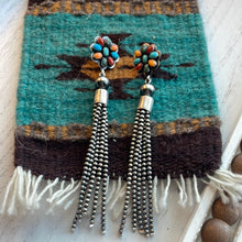 Load image into Gallery viewer, Navajo Sterling Silver Tassel Multi Stone Flower Dangle Earrings Signed