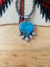 Load image into Gallery viewer, Kingman Turquoise &amp; Pearl Heart Pendant