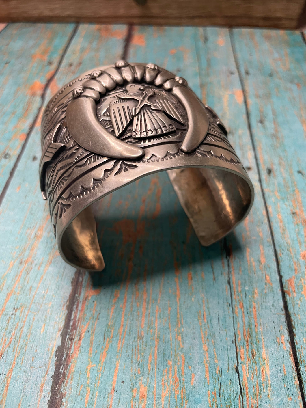 Sterling Silver Navajo Stamped Thunderbird Cuff Bracelet Made By Rick Enrique