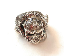 Load image into Gallery viewer, Handmade Sterling Silver Skull Snake Adjustable Ring