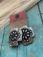 Load image into Gallery viewer, Navajo Sterling Silver Concho Cross Earrings By L Tahe