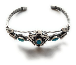 Sterling Silver Navajo Turquoise Thunderbird Adjustable Cuff Bracelet
