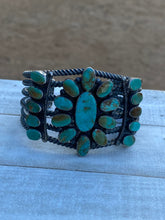 Load image into Gallery viewer, Navajo Jacqueline Silver Royston Turquoise &amp; Sterling Cluster Cuff