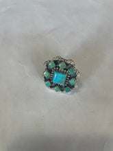 Load image into Gallery viewer, Handmade Sterling Silver &amp; Turquoise Cluster Adjustable Ring Signed Nizhoni