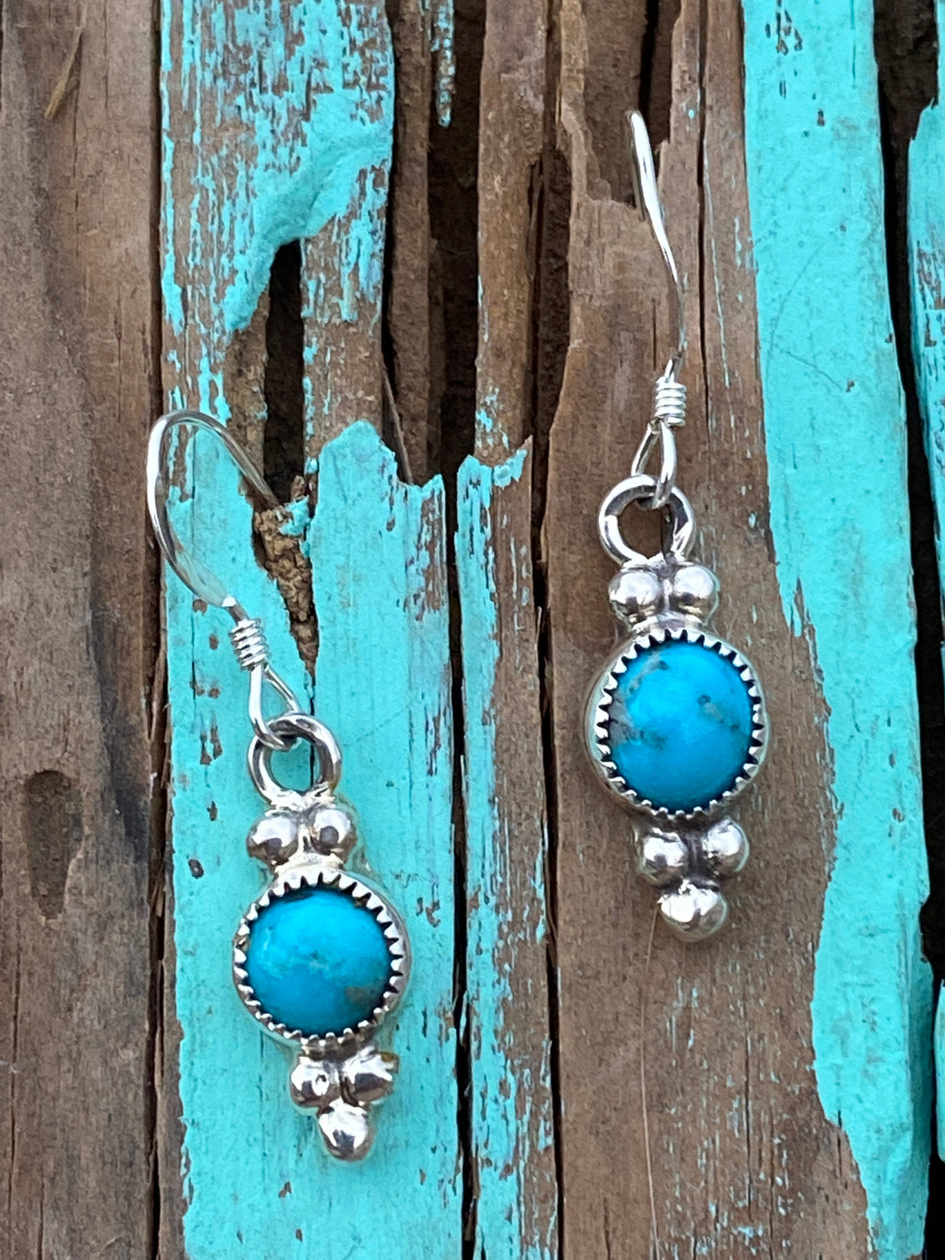 Navajo Turquoise & Sterling Silver Petite Dangle Earrings