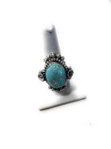 Old Pawn Navajo Sterling Silver & Turquoise Ring Size Adjustable