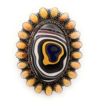 Load image into Gallery viewer, Handmade Sterling Silver, Fordite &amp; Orange Mohave Cluster Adjustable Ring