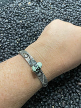 Load image into Gallery viewer, Navajo New Lander Turquoise &amp; Sterling Silver Tufa Cast Cuff Bracelet Signed