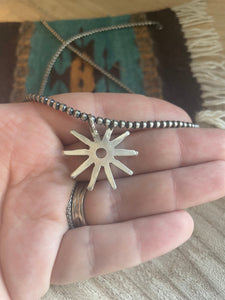 Zuni Sterling Silver & Turquoise Flower Needlepoint Pendant
