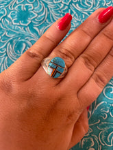 Load image into Gallery viewer, Old Pawn Navajo Sterling Silver &amp; Turquoise Inlay Ring Size 10