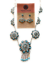 Load image into Gallery viewer, Zuni Sterling Silver &amp; Turquoise Petit Point Necklace &amp; Earring Set Signed