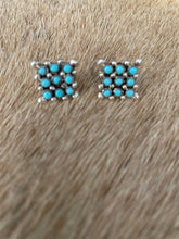 Load image into Gallery viewer, Zuni Turquoise Sterling Silver Snake Eye Earrings