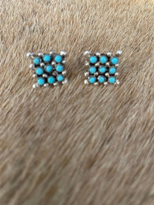 Zuni Turquoise Sterling Silver Snake Eye Earrings
