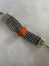 Load image into Gallery viewer, Navajo Orange Spiny &amp; Sterling Silver Navajo Pearls Bracelet 6mm
