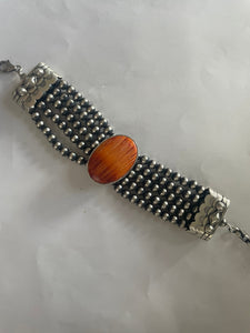 Navajo Orange Spiny & Sterling Silver Navajo Pearls Bracelet 6mm