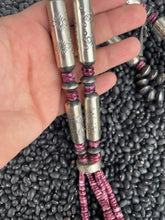 Load image into Gallery viewer, Navajo Purple Spiny Sterling Silver Beaded Necklace Earrings Set