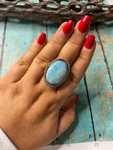 Load image into Gallery viewer, Old Pawn Navajo Sterling Silver &amp; Light Blue Larimer Ring Size 9