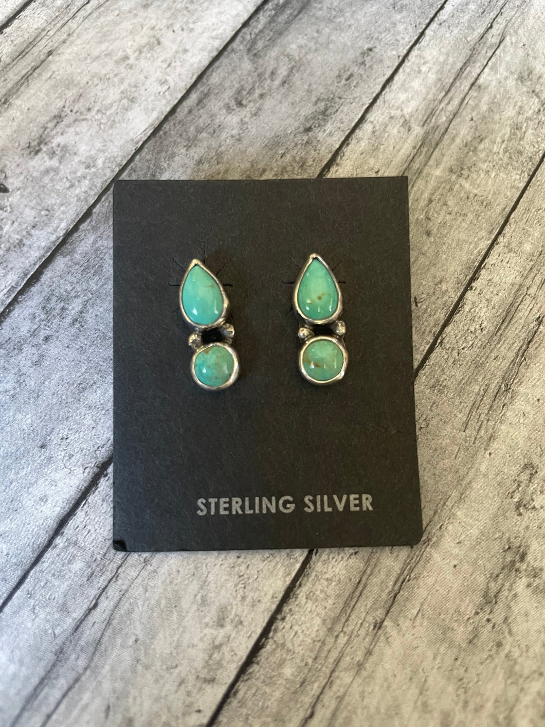 Navajo Sterling Silver & Green Kingman Turquoise Post Earrings