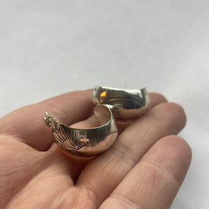 Navajo Hand Stamped Sterling Silver Hoop Earrings