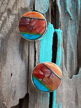Load image into Gallery viewer, Turquoise, Red spiny Circle Stud Earrings