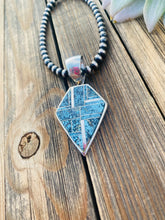 Load image into Gallery viewer, Navajo Blue Moon Turquoise and Sterling Silver Inlay Pendant