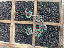 Load image into Gallery viewer, Handmade Sterling Silver Turquoise, &amp; Coral Cluster Bracelet Signed Nizhoni
